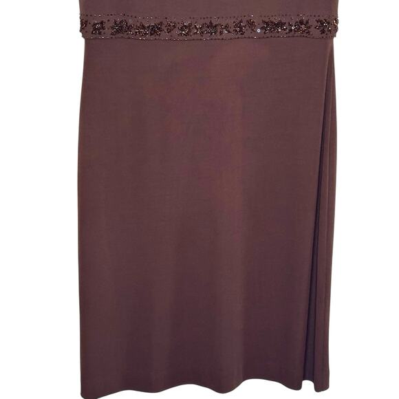 Kay Unger Size 14 Chocolate Brown Beaded Sleeveless Shift Dress - Picture 4 of 10
